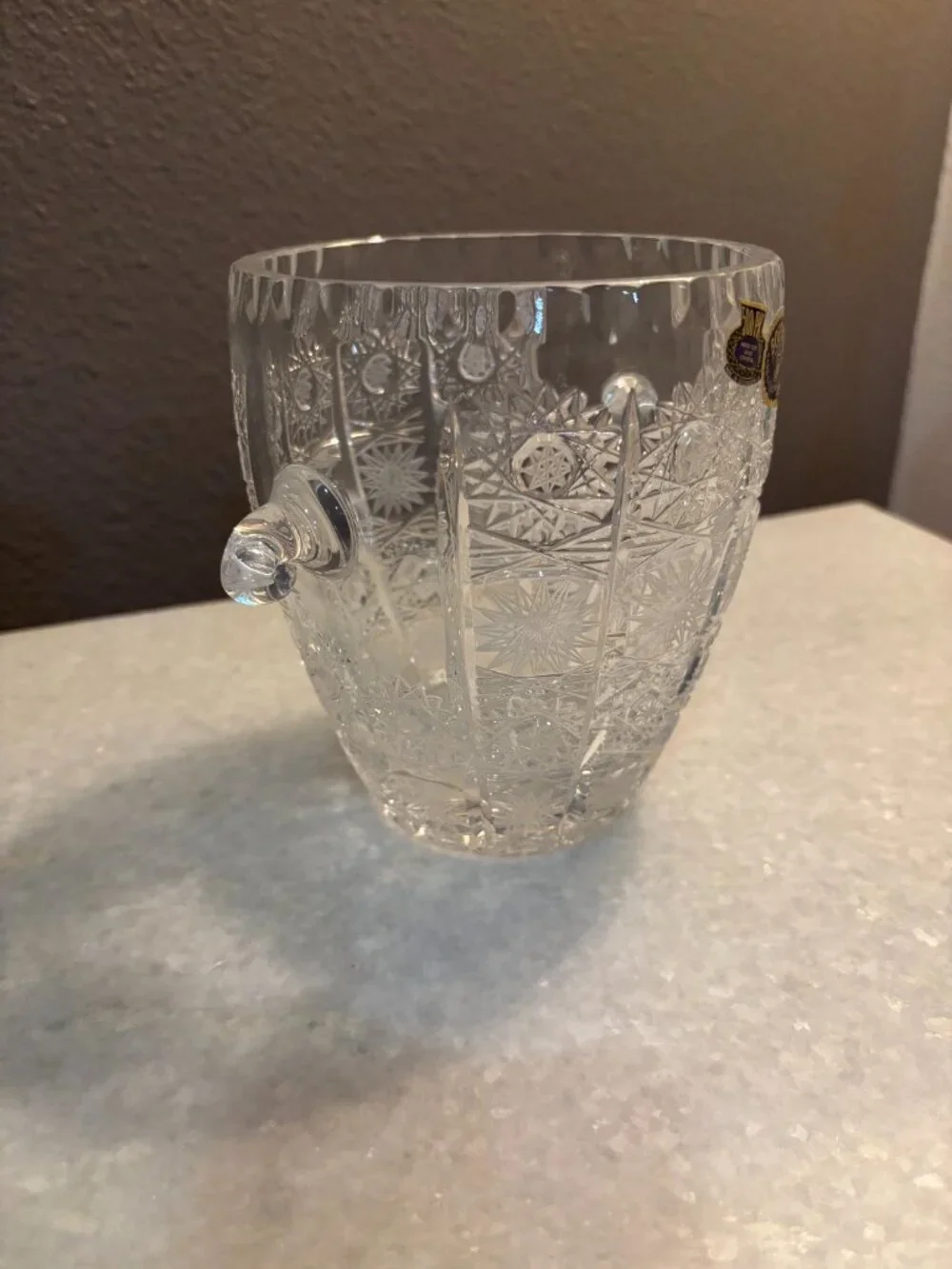 Vintage Bohemia Crystal Ice Bucket New with Tags Bar Cart Decor